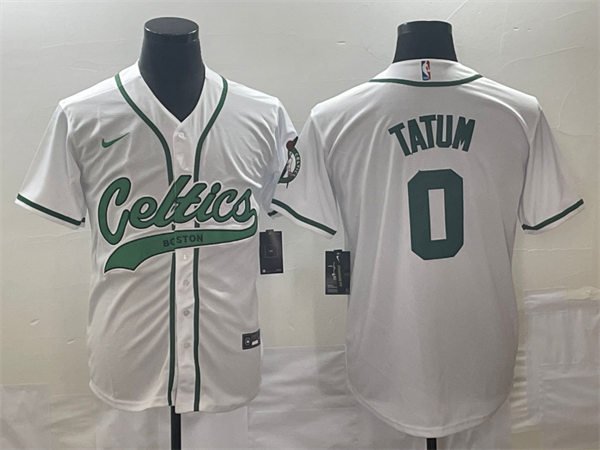 Mens Boston Celtics #0 Jayson Tatum Nike White Baseball Jersey