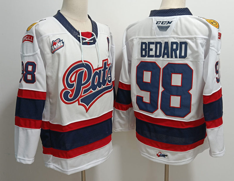 Mens Regina Pats #98 Connor Bedard CHL Hockey Jersey White