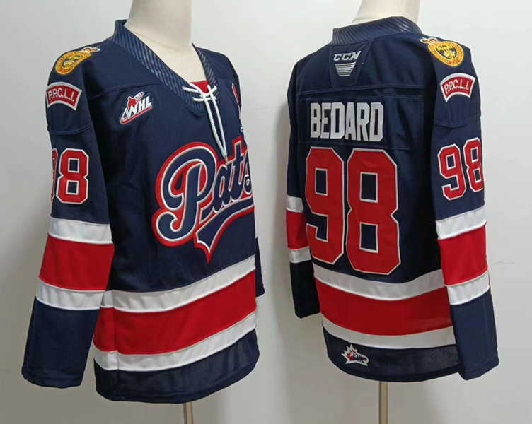 Mens Regina Pats #98 Connor Bedard CHL Hockey Jersey Navy