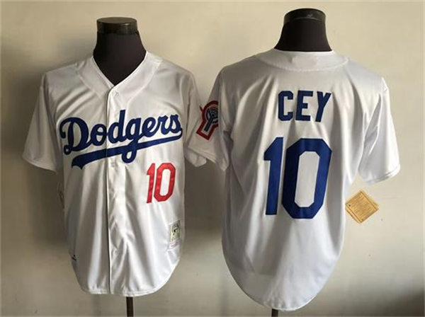 Mens Los Angeles Dodgers #10 Ron Cey 1981 Mitchell & Ness White Cooperstown Collection Authentic Jersey