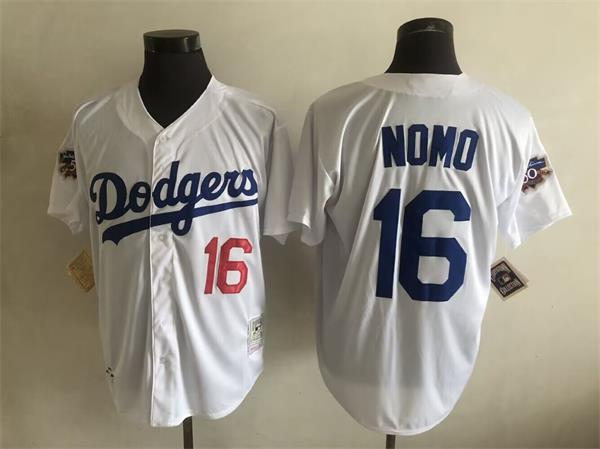 Men's Los Angeles Dodgers #16 Hideo Nomo Mitchell & Ness White Cooperstown Collection Authentic Jersey