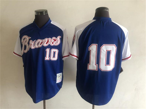 Mens Atlanta Braves Retired Player #10 Chipper Jones Mitchell&Ness Royal Pullover Throwback Jersey