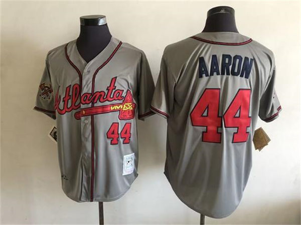 Men's Atlanta Braves #44 Hank Aaron Mitchell&Ness Gray Throwback Jersey