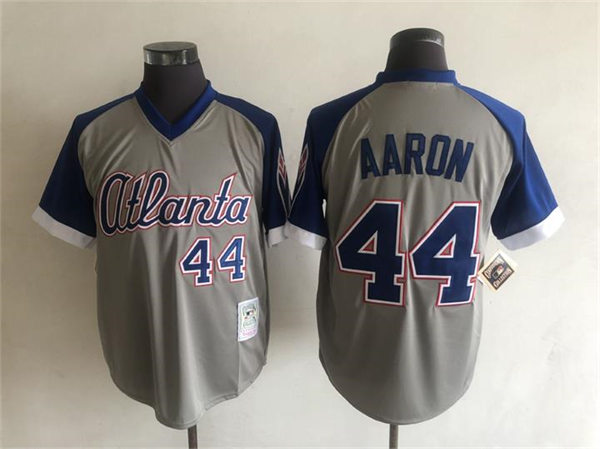 Men's Atlanta Braves #44 Hank Aaron Mitchell&Ness Gray Pullover Throwback Jersey