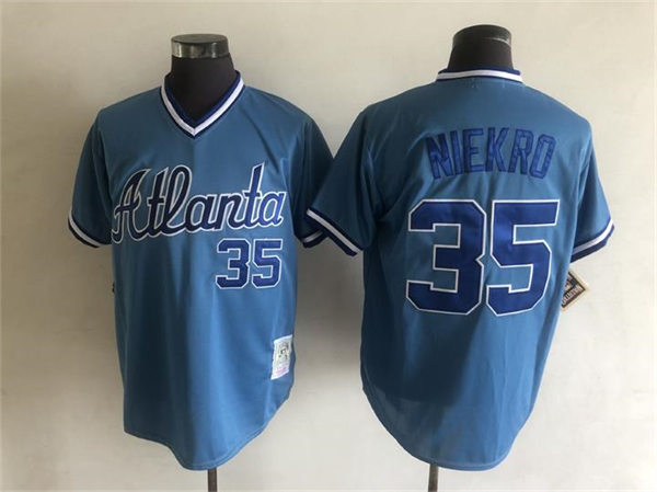 Men's Atlanta Braves #35 Phil Niekro Mitchell&Ness Light Blue Pullover Throwback Jersey