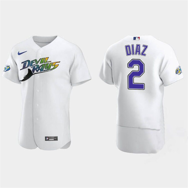 Men's Tampa Bay Rays #2 Yandy Diaz White 25th Anniversary Authentic Jersey