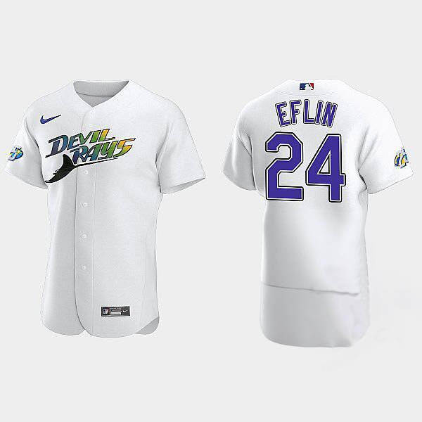 Mens Tampa Bay Rays #24 Zach Eflin White 25th Anniversary Authentic Jersey