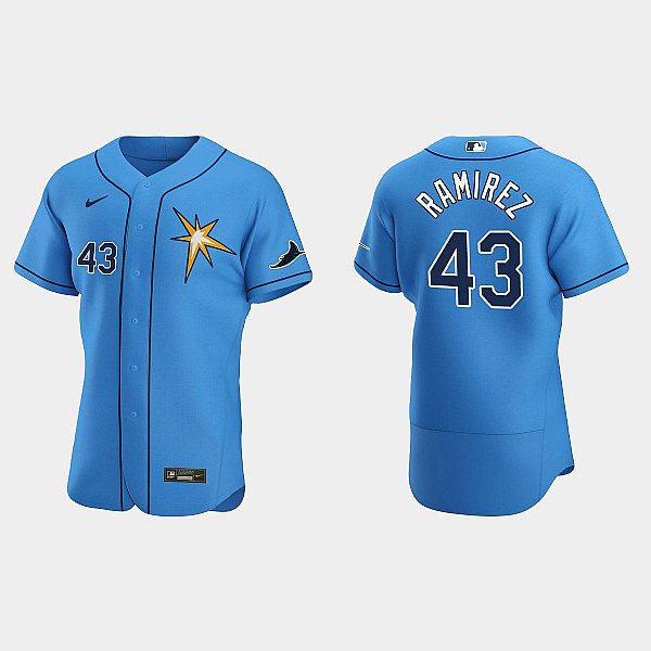 Mens Tampa Bay Rays #43 Harold Ramirez Light Blue Spring Training FlexBase Jersey