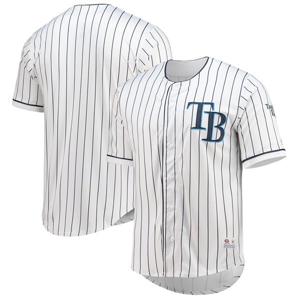 Men's Youth Tampa Bay Rays Custom White Navy Pinstripe True-Fan Jersey