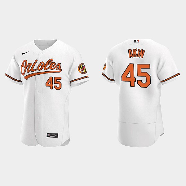 Mens Baltimore Orioles #45 Keegan Akin Nike Home White Flexbase Jersey