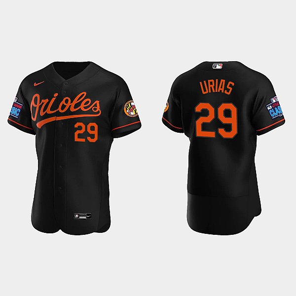 Mens Baltimore Orioles Retired Player #29 Ramon Urias Nike Black Alternate Flexbase Jersey