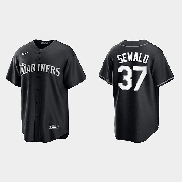 Men's Seattle Mariners #37 Paul Sewald Nike Black Collection Jersey