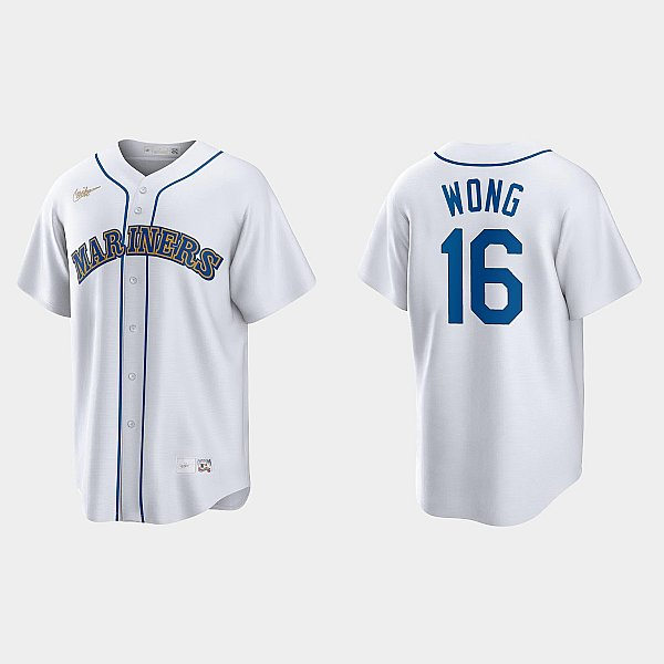 Men's Seattle Mariners #16 Kolten Wong Nike White Cooperstown Collection Jersey
