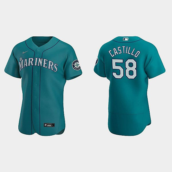 Men's Seattle Mariners #58 Luis Castillo Aqua Alternate Flex Base Player Jersey