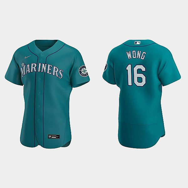 Men's Seattle Mariners #16 Kolten Wong Aqua Alternate Flex Base Player Jersey