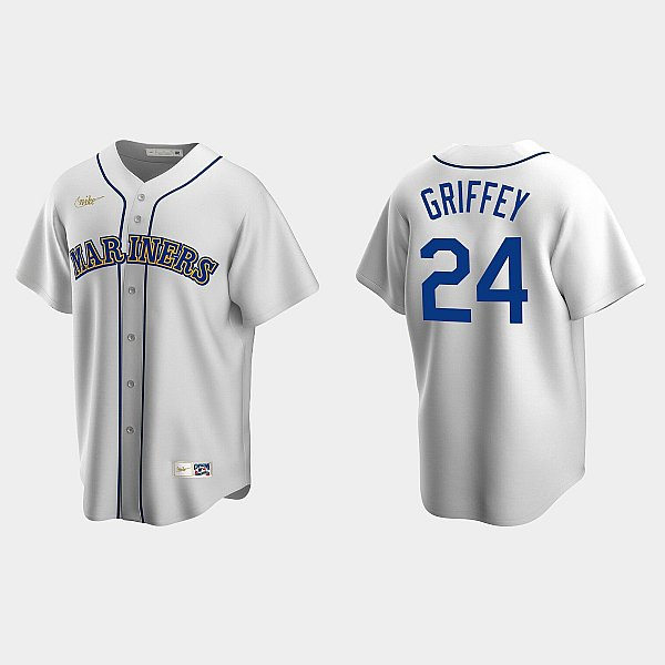 Men's Seattle Mariners Retired Player #24 Ken Griffey Jr. Nike White Cooperstown Collection Jersey