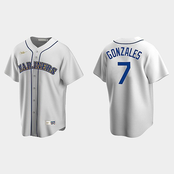 Men's Seattle Mariners #7 Marco Gonzales Nike White Cooperstown Collection Jersey