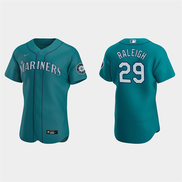 Men's Seattle Mariners #29 Cal Raleigh Aqua Alternate Flex Base Player Jersey