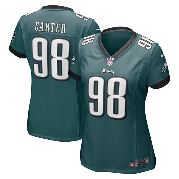 Womens Philadelphia Eagles #98 Jalen Carter Nike Midnight Green Limited Jersey