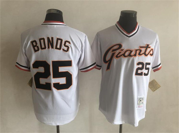 Mens San Francisco Giants #25 Barry Bonds White Pullover Mitchell & Ness Cooperstown Throwback Jersey