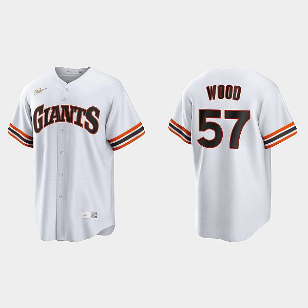 Mens Youth San Francisco Giants #57 Alex Wood Nike Home White Cooperstown Collection Jersey