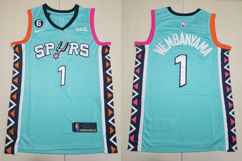 Men's San Antonio Spurs #1 Victor Wembanyama Teal 2022-23 City Edition Jersey