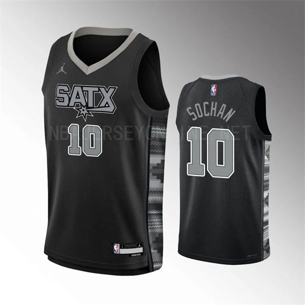 Mens San Antonio Spurs #10 Jeremy Sochan 2022-23 Black Statement Edition Player Jersey