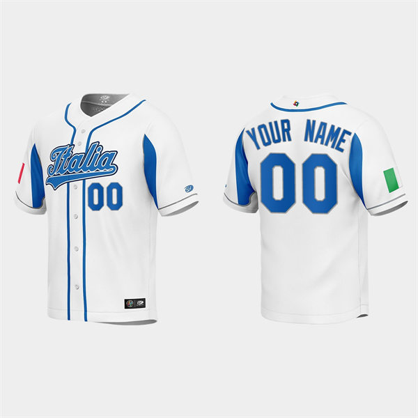 Mens Youth Custom Italy Baseball 2023 World Baseball Classic Jersey White