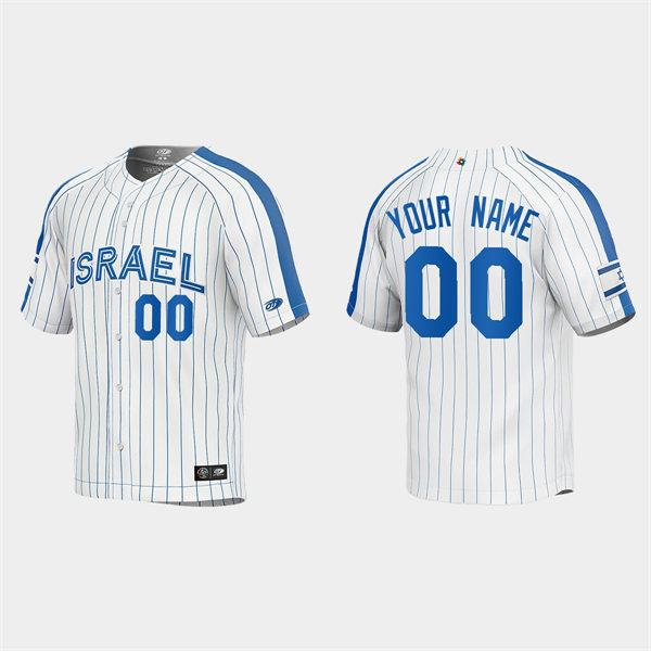 Mens Youth Custom Israel Baseball 2023 World Baseball Classic Jersey White Pinstripe