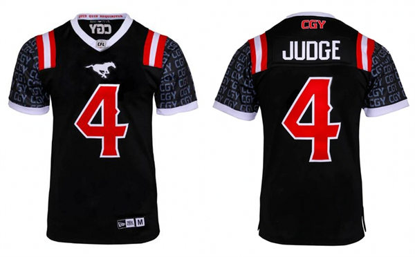 Mens Youth Calgary Stampeders #4 Cameron Judge Black 2023 New Uniform Jersey