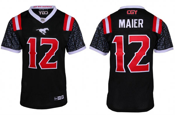 Mens Youth Calgary Stampeders #12 Jake Maier Black 2023 New Uniform Jersey