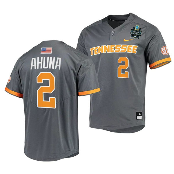 Mens Youth Tennessee Volunteers #2 Maui Ahuna Nike Charcoal two-Button Pullover With Name 2023 NCAA Baseball World Series Jersey