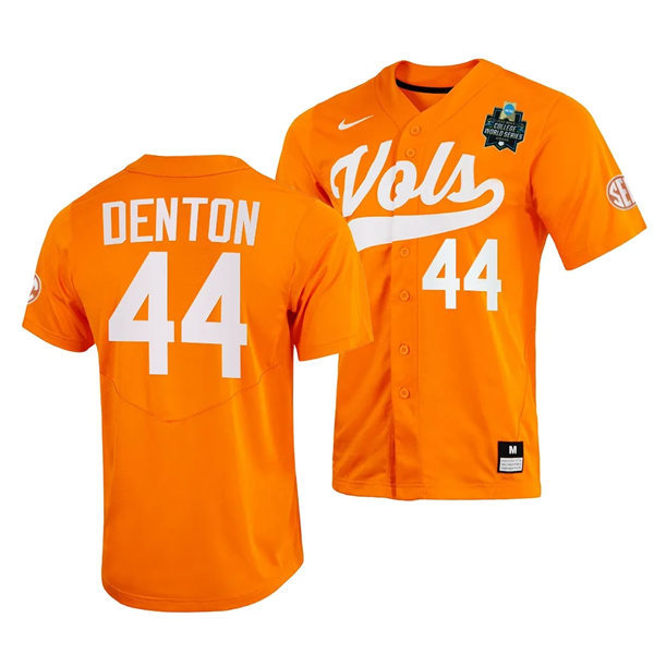 Mens Youth Tennessee Volunteers #44 Zane Denton Nike Orange With Name 2023 NCAA Baseball World Series Jersey