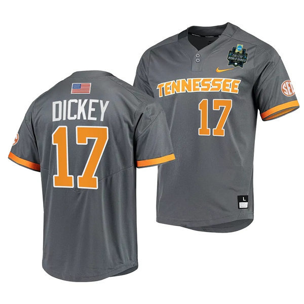 Tennessee Volunteers #17 Jared Dickey Nike Charcoal two-Button Pullover With Name 2023 NCAA Baseball World Series Jersey