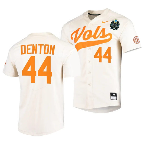  Tennessee Volunteers #44 Zane Denton Nike Cream With Name 2023 NCAA Baseball World Series Jersey