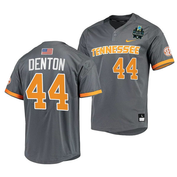 Mens Youth Tennessee Volunteers #44 Zane Denton Nike Charcoal two-Button Pullover With Name 2023 NCAA Baseball World Series Jersey