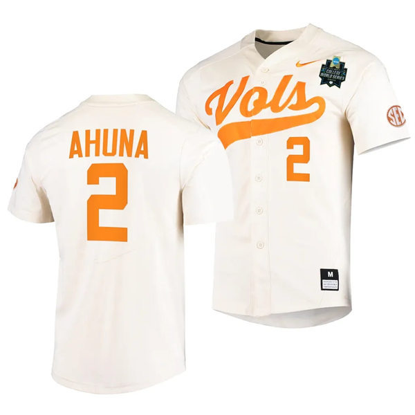 Mens Youth Tennessee Volunteers #2 Maui Ahuna Nike Cream With Name 2023 NCAA Baseball World Series Jersey (3)