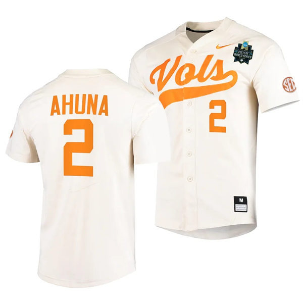 Tennessee Volunteers #2 Maui Ahuna Nike Cream With Name 2023 NCAA Baseball World Series Jersey