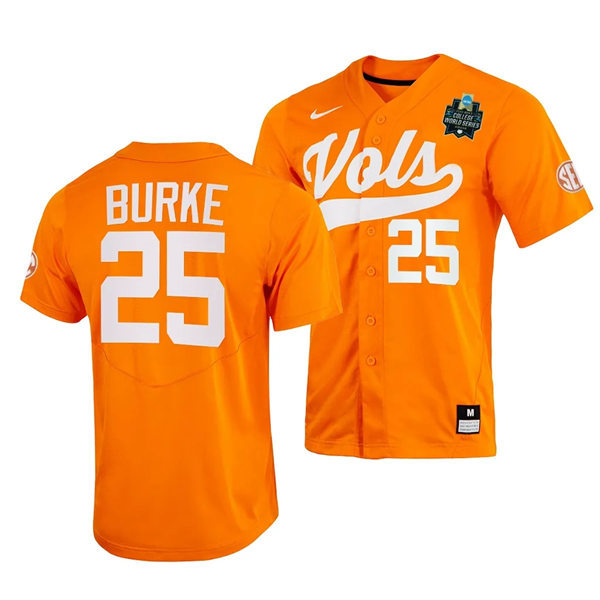 Tennessee Volunteers #25 Blake Burke Nike Orange With Name 2023 NCAA Baseball World Series Jersey
