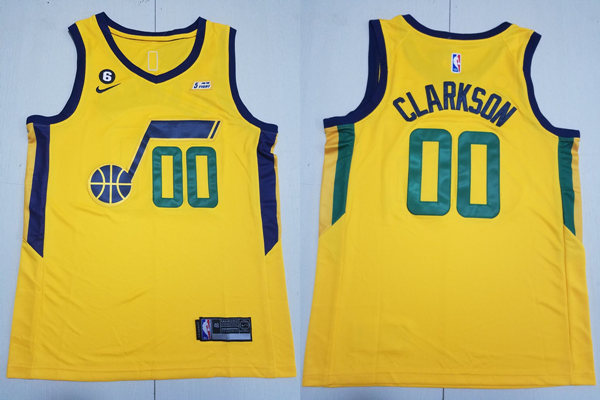 Mens Utah Jazz #00 Jordan Clarkson Nike Yellow 2022-23 Icon Edition Player Jersey