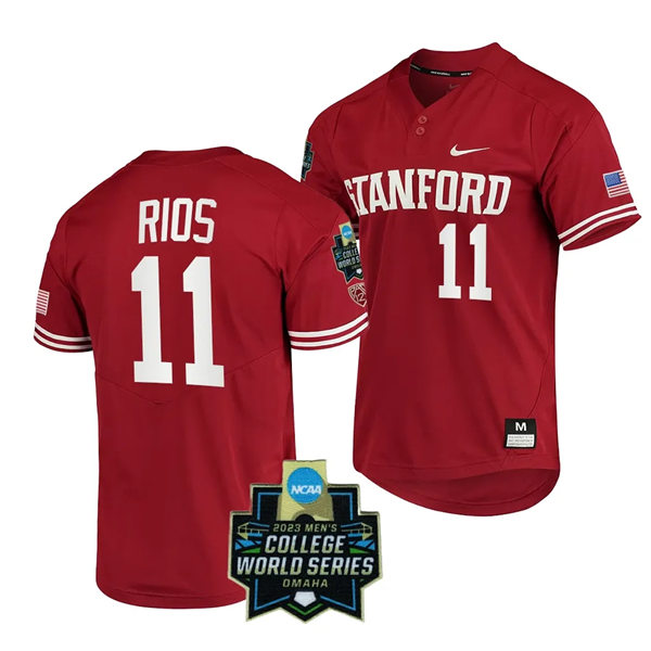 Mens Youth Stanford Cardinal #11 Alberto Rios Nike Cardinal Full Button 2023 College Baseball World Series Limited Jersey