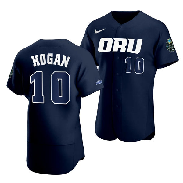 Mens Youth Oral Roberts Golden Eagles #10 Matt Hogan Navy 2023 College Baseball World Series Jersey 