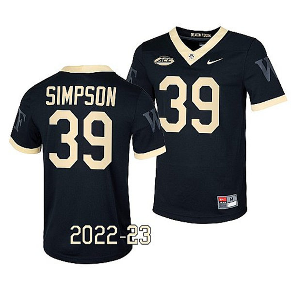 Mens Youth Wake Forest Demon Deacons #39 Zavier Simpson Nike 2022-23 Black College Football Game Jersey
