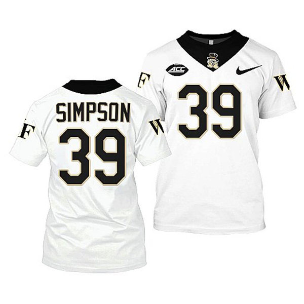 Mens Youth Wake Forest Demon Deacons #39 Zavier Simpson Nike 2022-23 White College Football Game Jersey