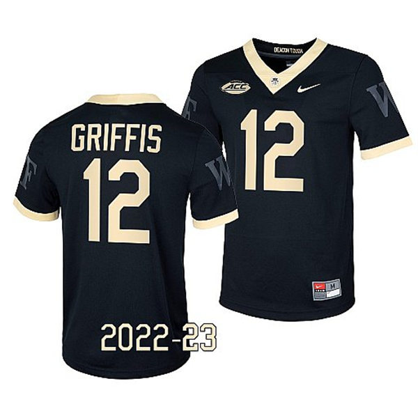 Mens Youth Wake Forest Demon Deacons #12 Mitch Griffis Nike 2022-23 Black College Football Game Jersey