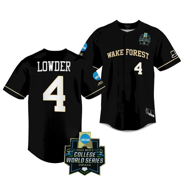 Mens Youth Wake Forest Demon Deacons #4 Rhett Lowder Nike Black 2023 College Baseball World Series Jersey