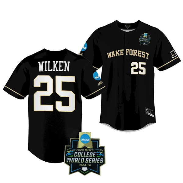 Mens Youth Wake Forest Demon Deacons #25 Brock Wilken Nike Black 2023 College Baseball World Series Jersey