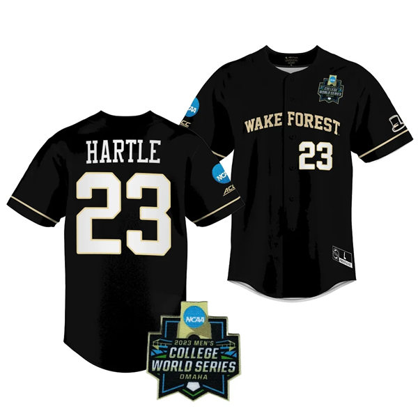 Mens Youth Wake Forest Demon Deacons #23 Josh Hartle Nike Black 2023 College Baseball World Series Jersey