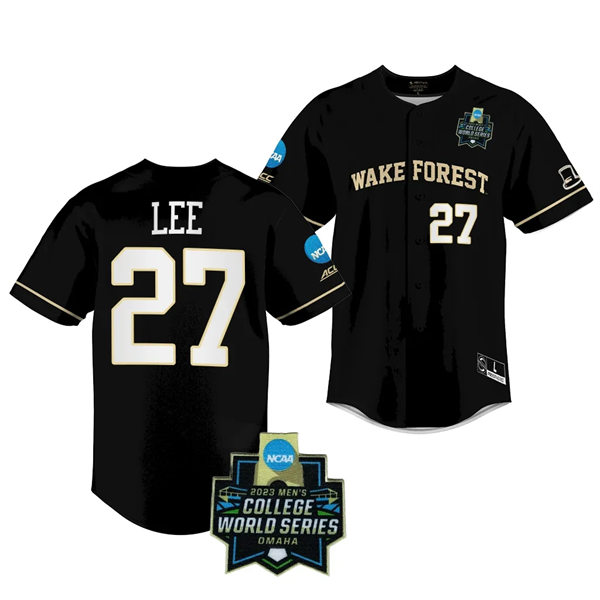 Mens Youth Wake Forest Demon Deacons #27 Bennett Lee Nike Black 2023 College Baseball World Series Jersey