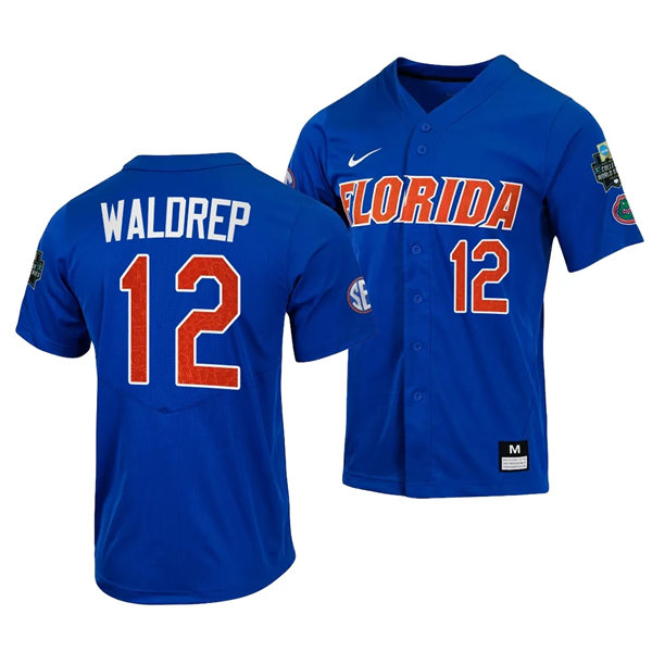 Mens Youth Florida Gators #12 Hurston Waldrep 2023 College Baseball World Series Jersey  Nike Royal with name